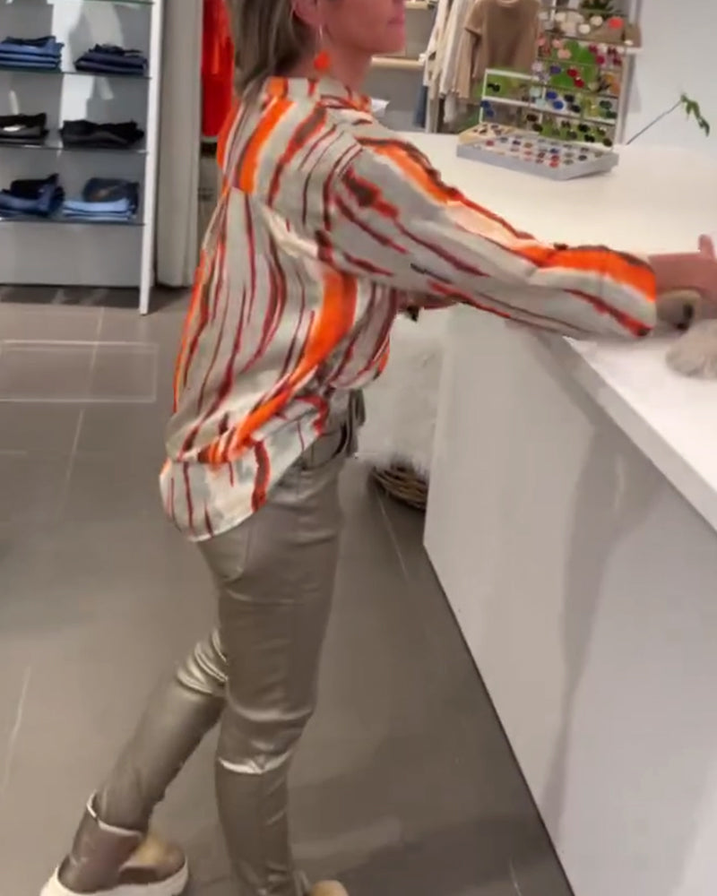 Langærmet bluse med stribet print