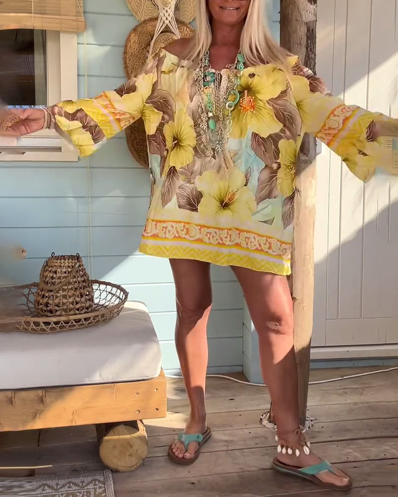 Bluse Off-Shoulder Resortprint