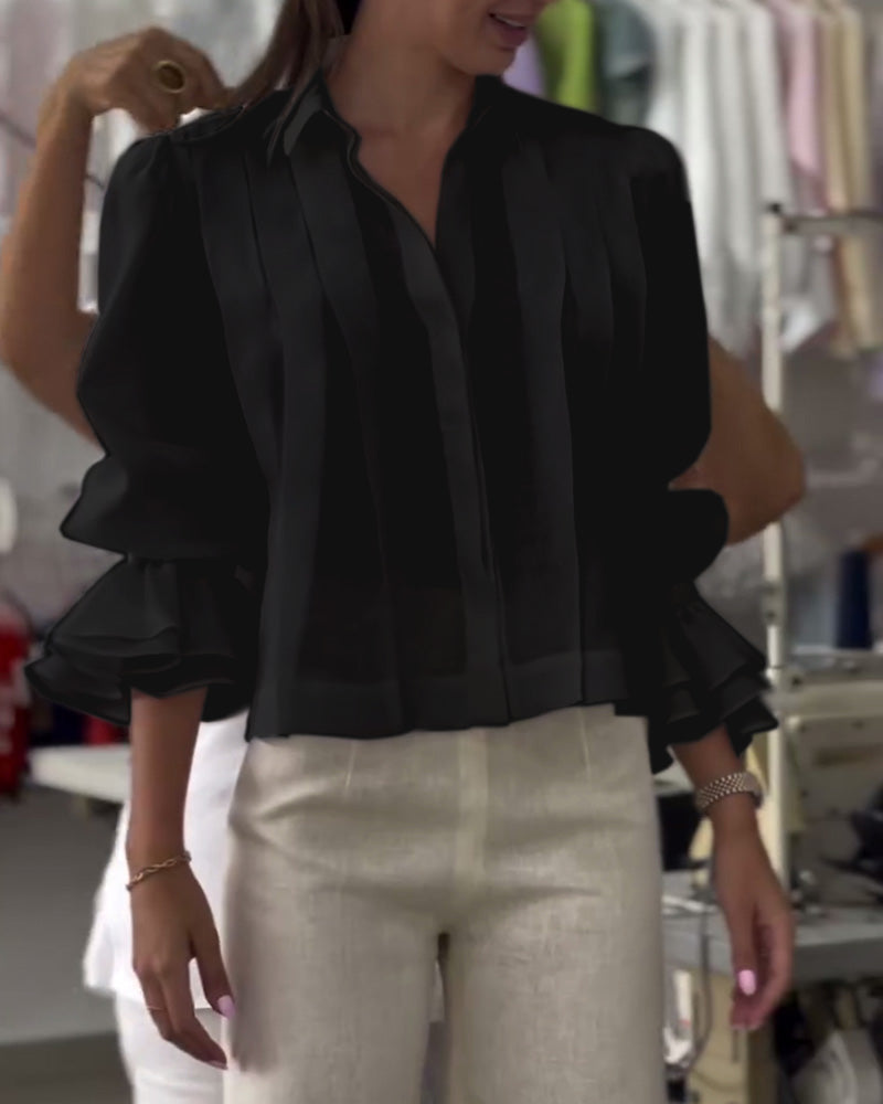 Bluse Puffærme Ruffle