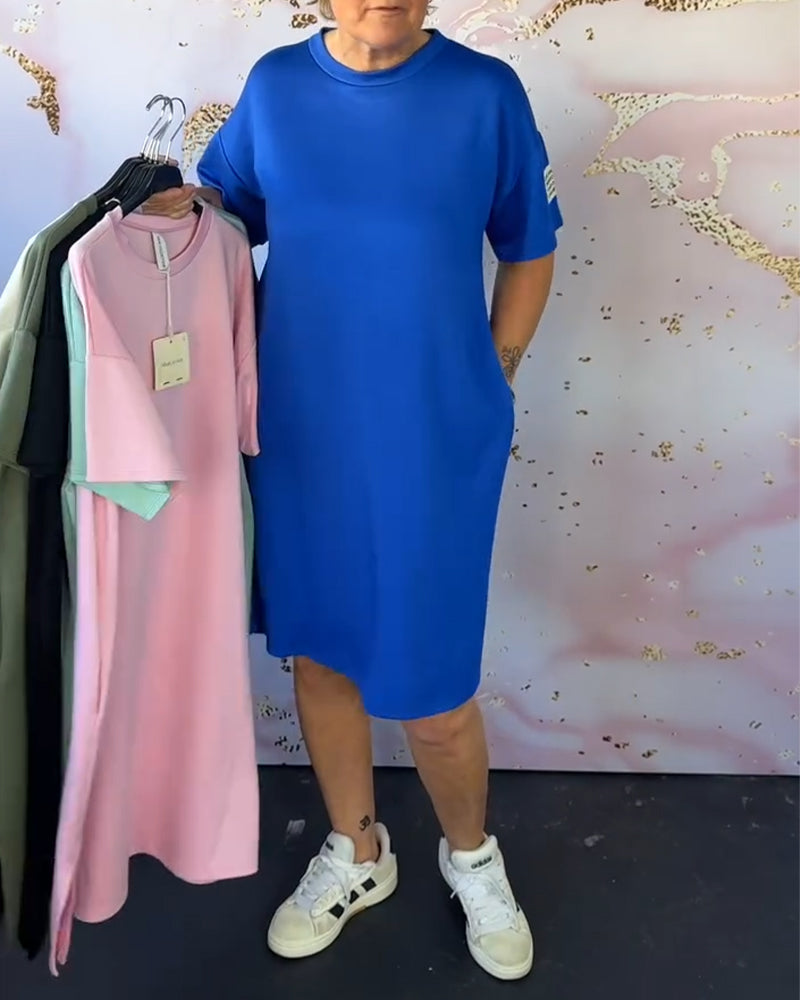 Kjole Rund Hals Casual Korte Ærmer Enkel