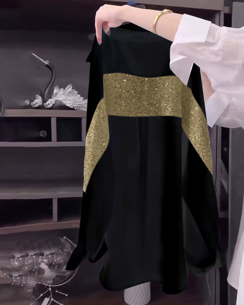 Revers-Paillet-Langærmet Bluse