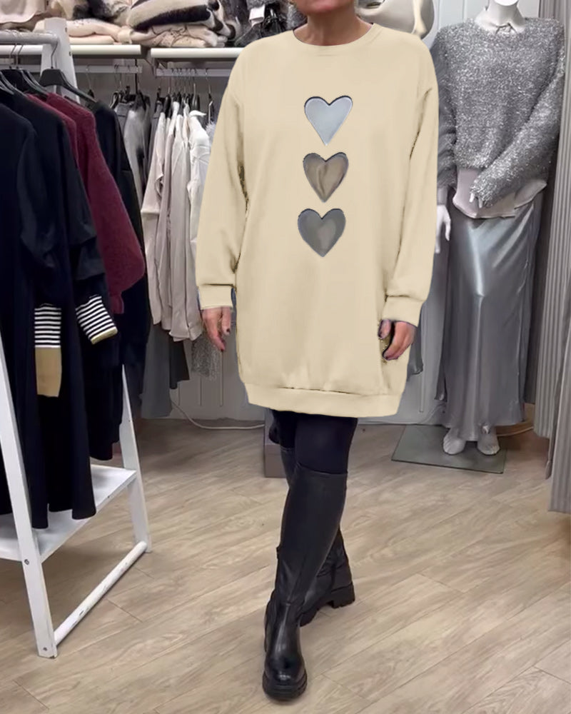 Kjole Shift Hjerte Mønster Casual