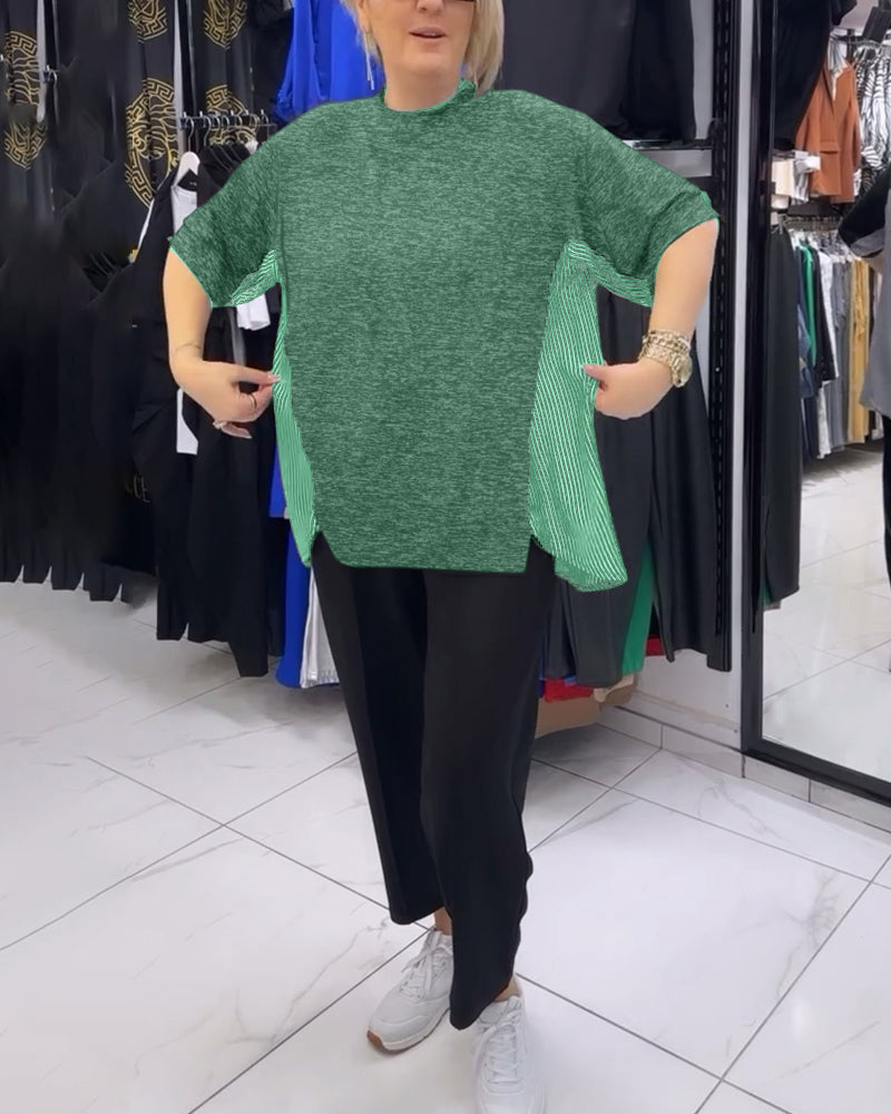 Afslappet sort bluse med nålestribet ryg