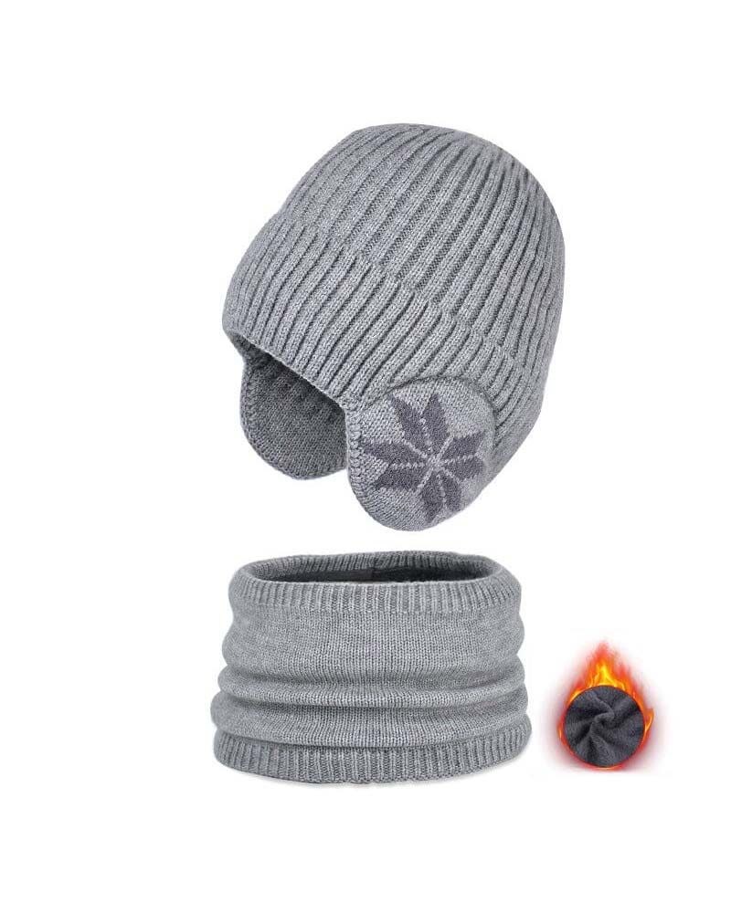 Varmt striksæt | Vinterhue med halstørklæde