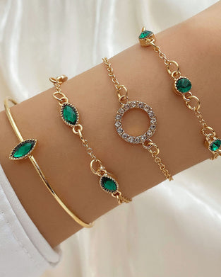 Cirkelrhombus rhinstensarmbånd (sæt med fire)