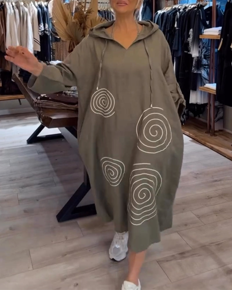 Kjole Med Hætte Langærmet Løs