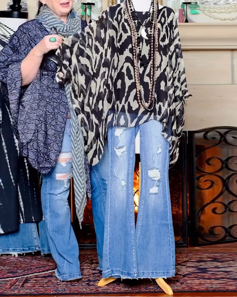 Bluse Flagermusærme Tryk Langærmet