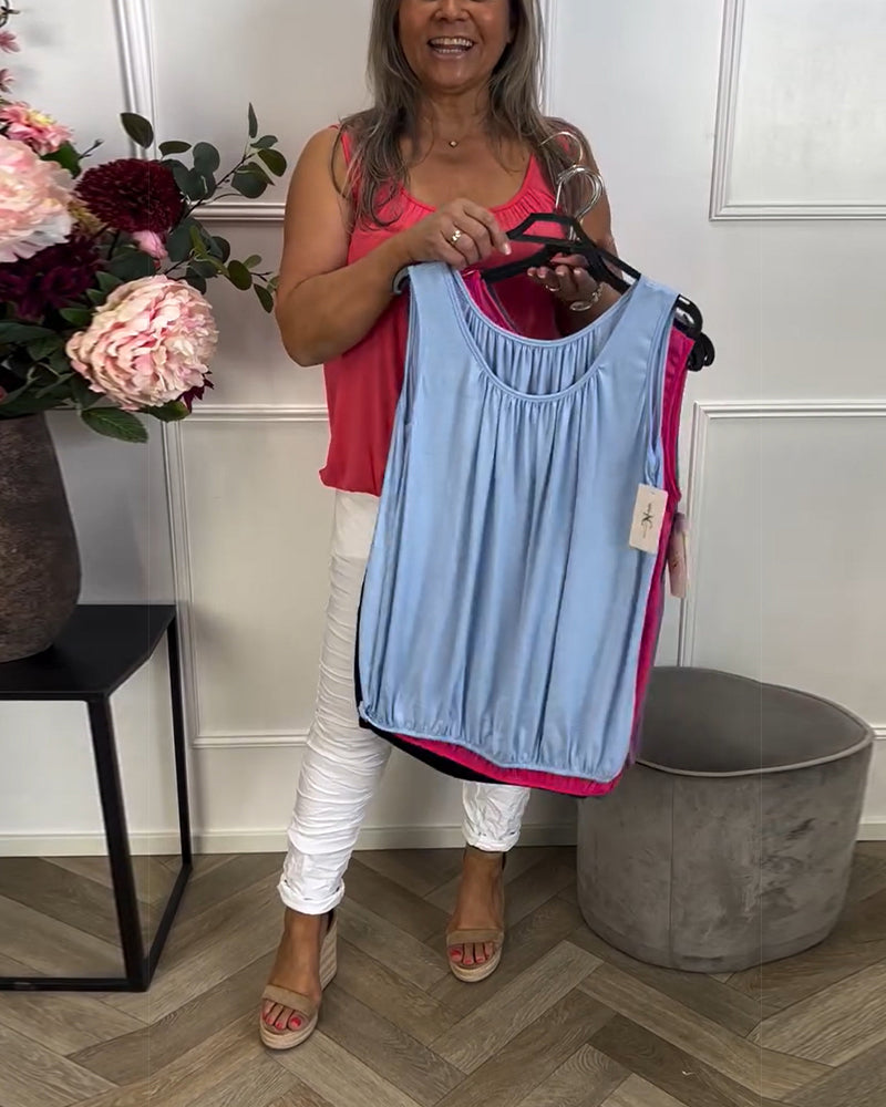 Top Uden Ærmer Ensfarvet Plisseret