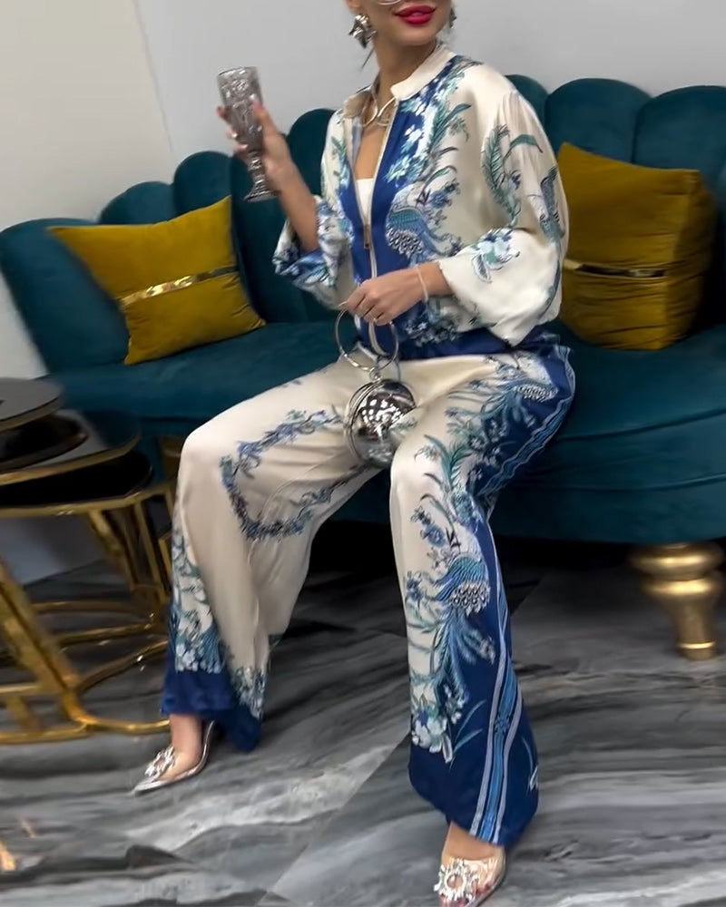 Bredbenet Jakkesæt Temperament Stående Krave Lynlås