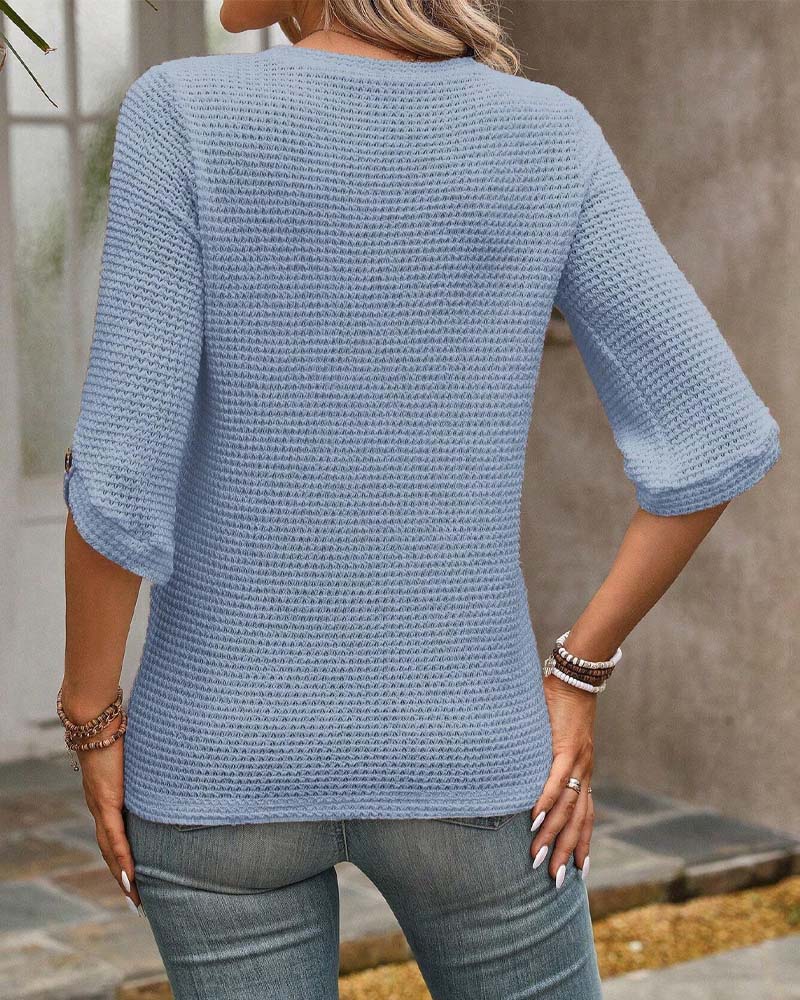 Top Vaffelstruktur Ensfarvet Rund hals