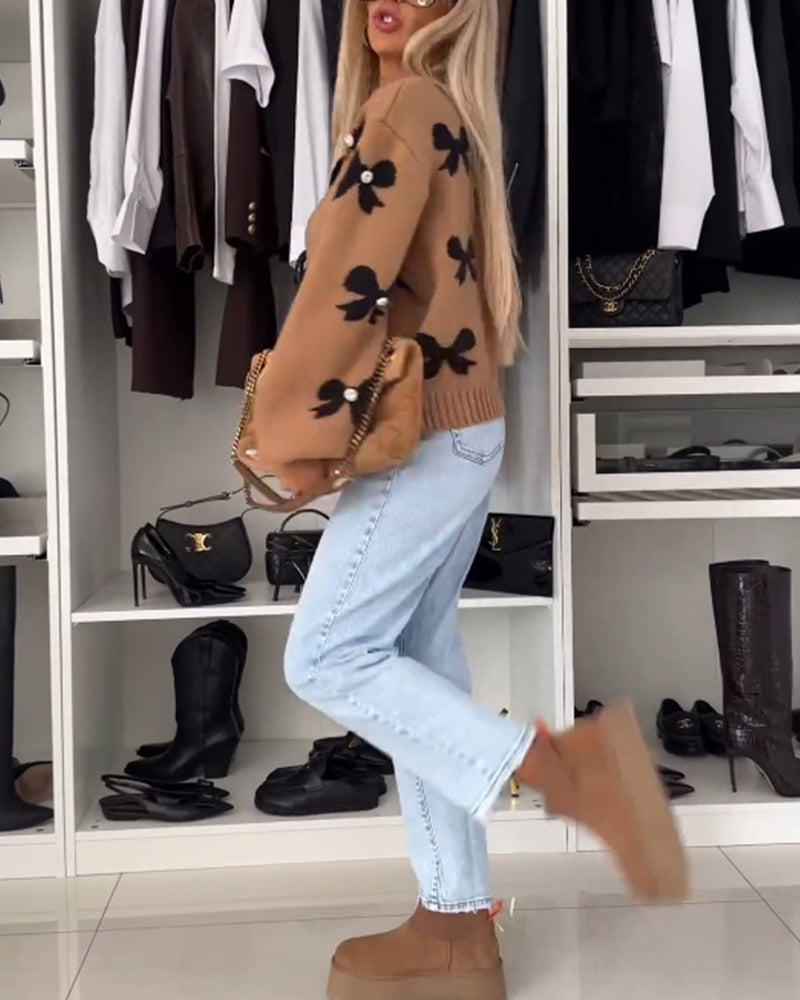 Cardigan med sløjfebinding og sløjfemotiv