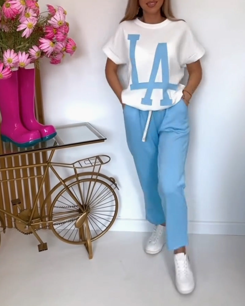 Sæt Casual Letter Print Sports