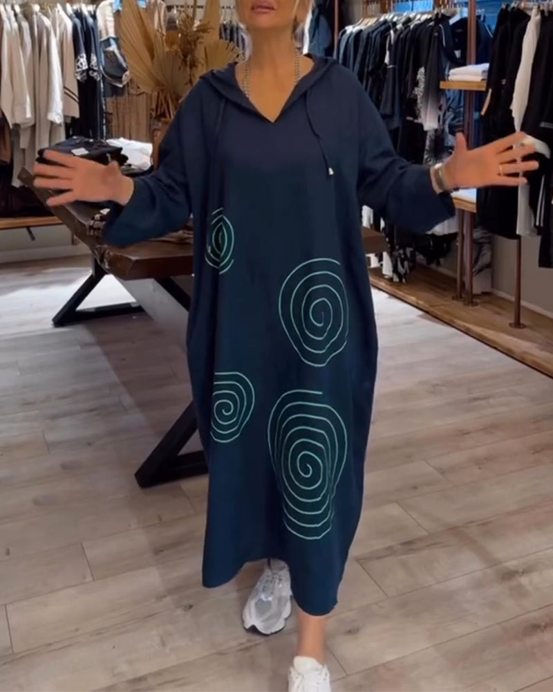 Kjole Med Hætte Langærmet Løs