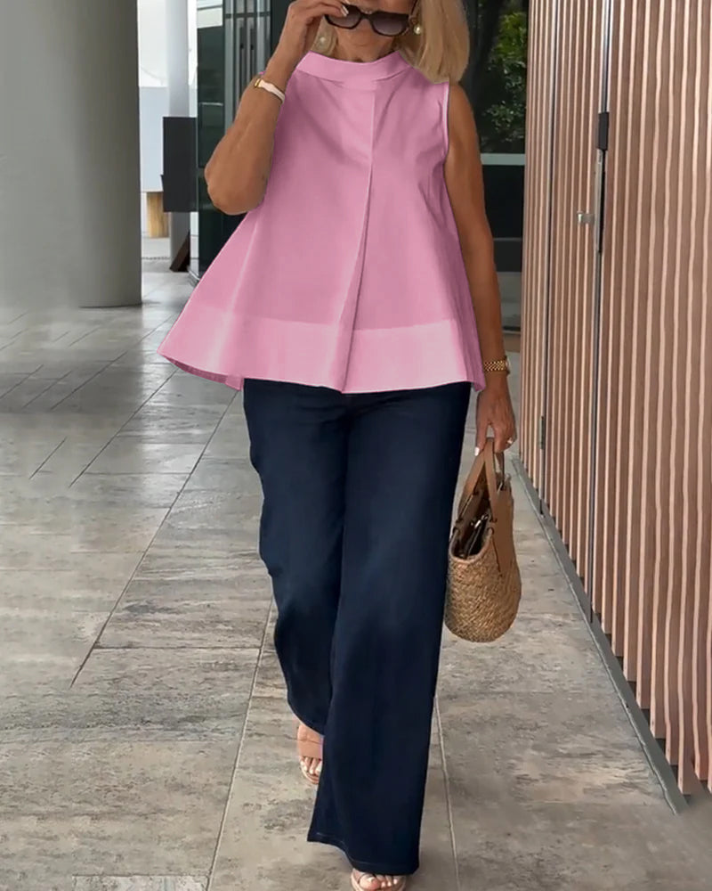 Bluse Ærmeløs Ensfarvet Simpel