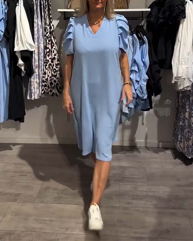 Kjole Puffærmer V-Hals Temperamentsfuld