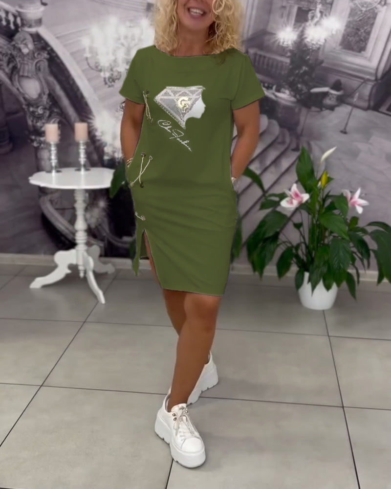 Kjole Printet Tætsiddende Slids