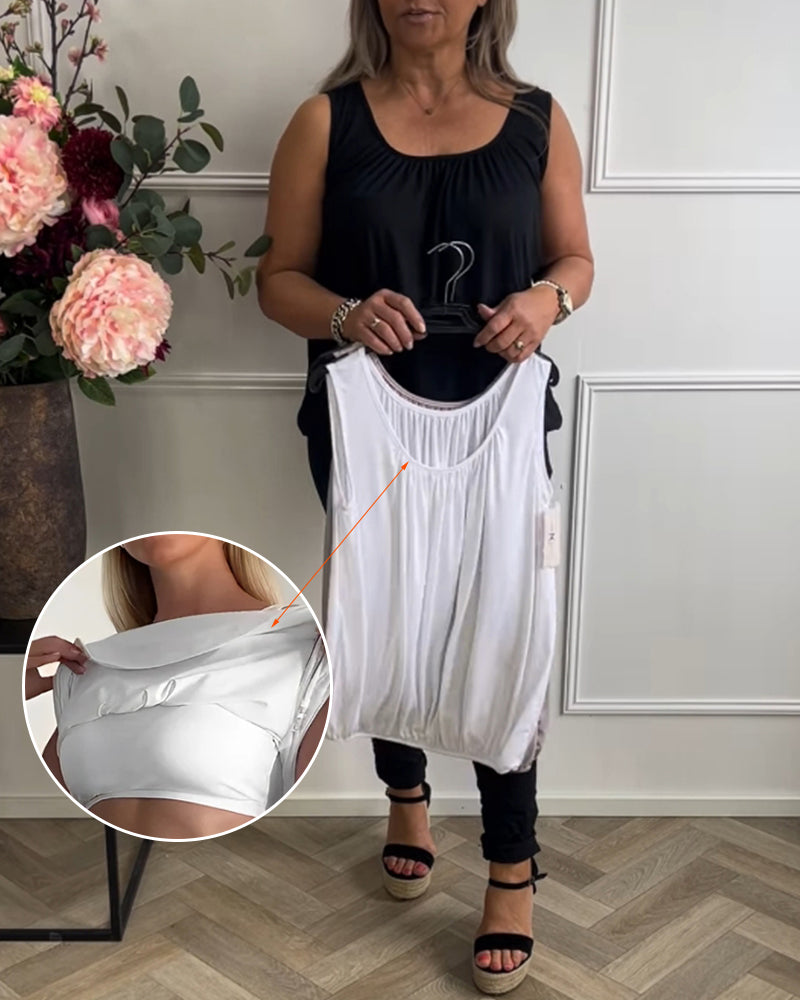 Top Uden Ærmer Ensfarvet Plisseret