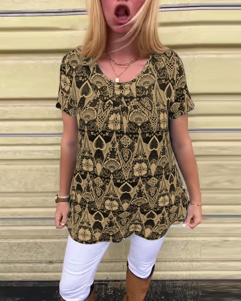 T-shirt med rund hals og print, afslappet retro-print