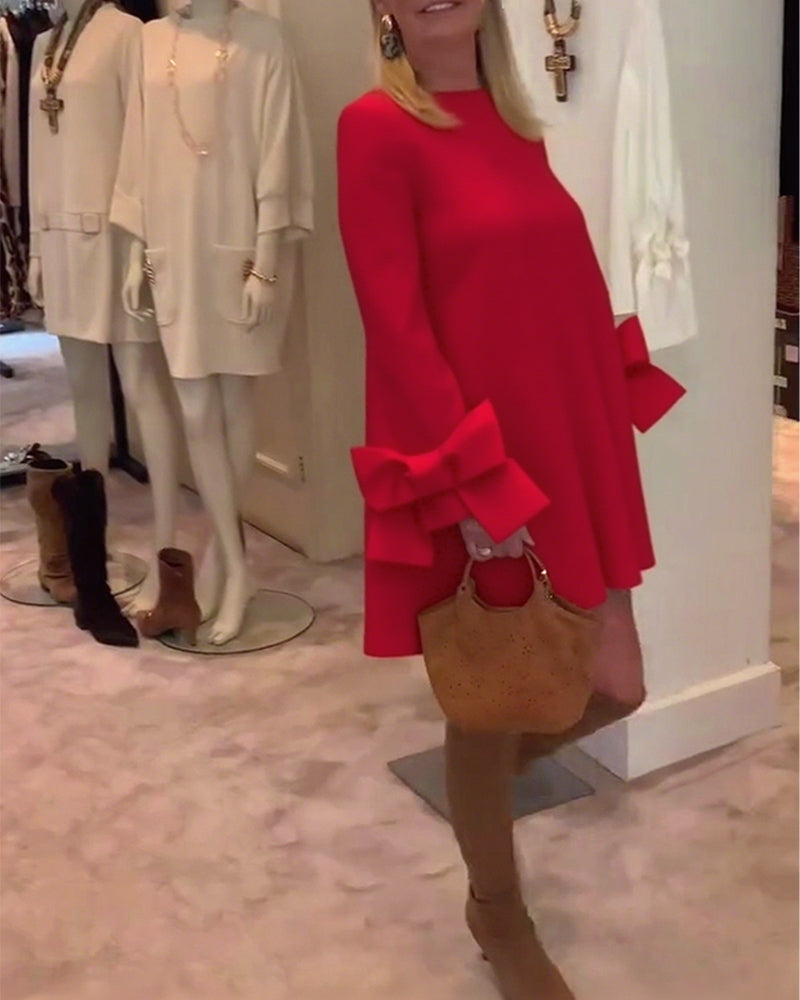 Kjole Modigt Rund Hals Sløjfe Ærme