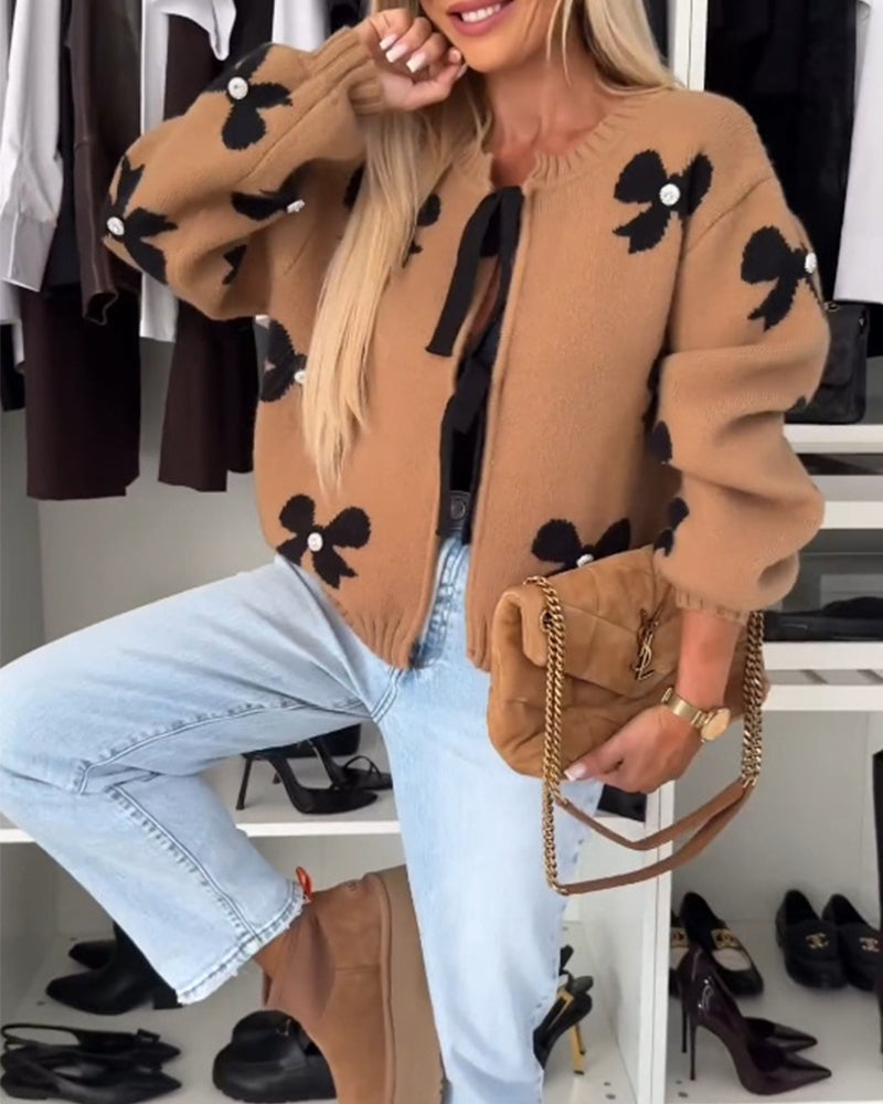 Cardigan med sløjfebinding og sløjfemotiv