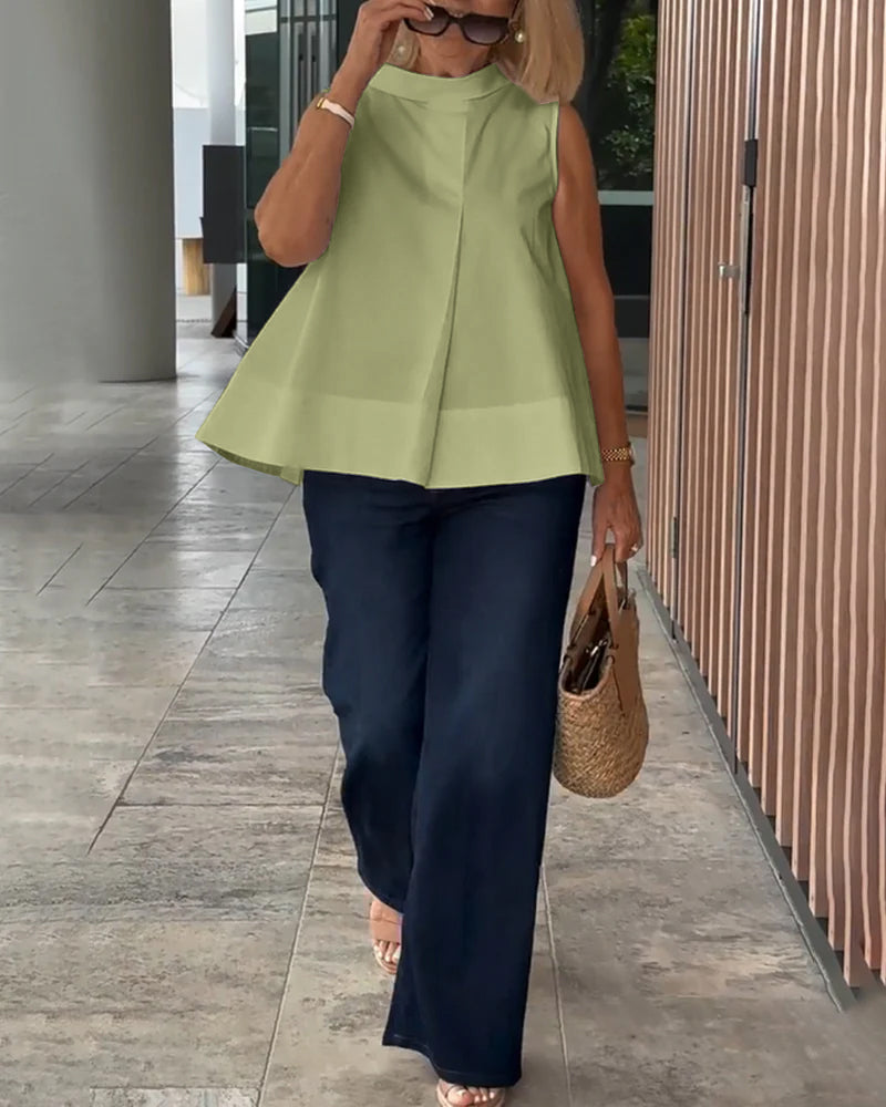 Bluse Ærmeløs Ensfarvet Simpel