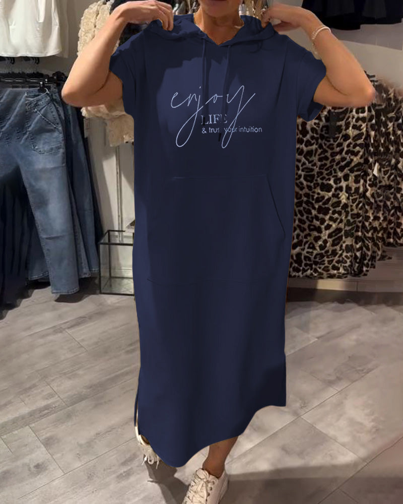 Kjole Med Hætte Afslappet Snørebånd