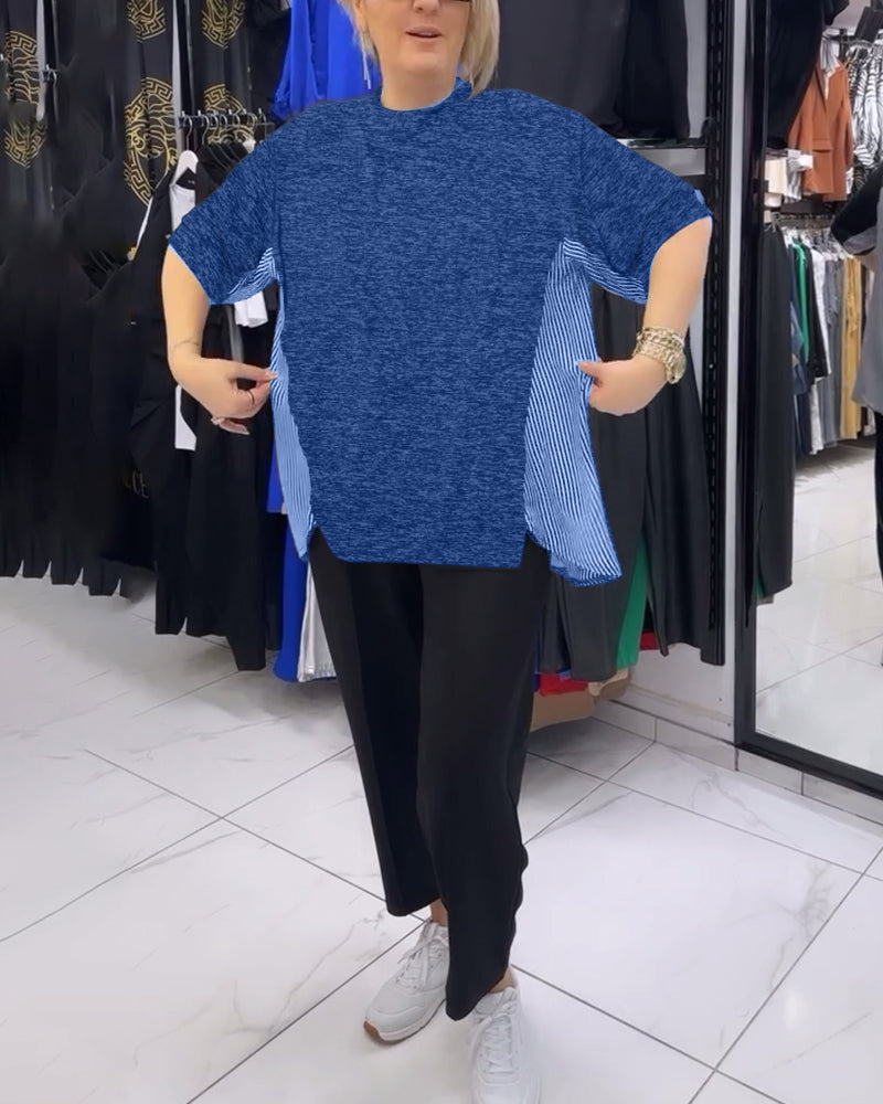 Afslappet sort bluse med nålestribet ryg