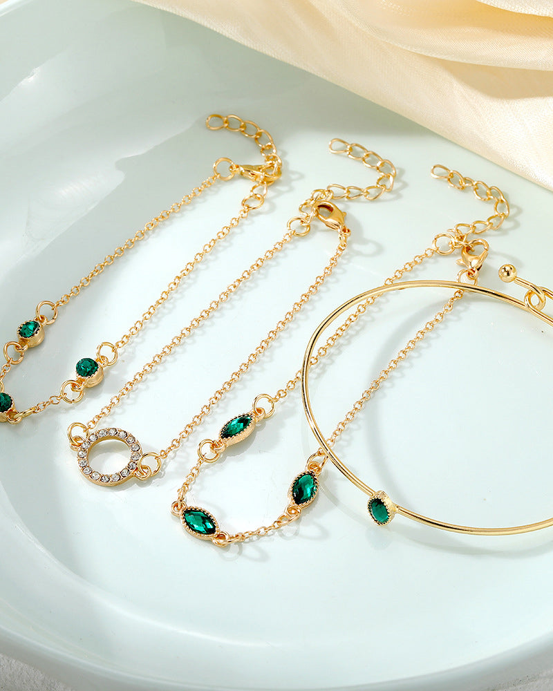 Cirkelrhombus rhinstensarmbånd (sæt med fire)