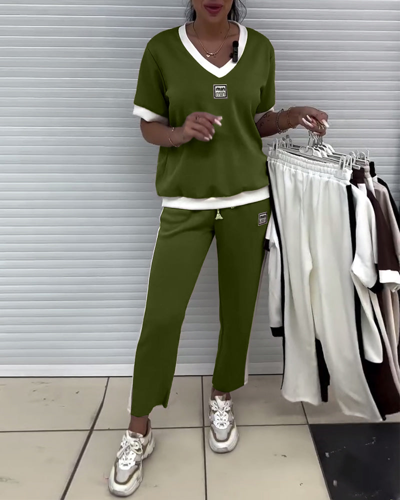 Jakkesæt Casual V-Hals Kontrastfarve Sport