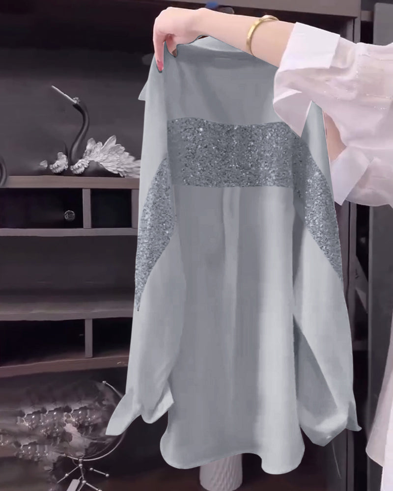 Revers-Paillet-Langærmet Bluse