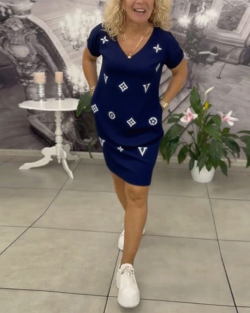 Kjole Mode V-Hals Korte Ærmer