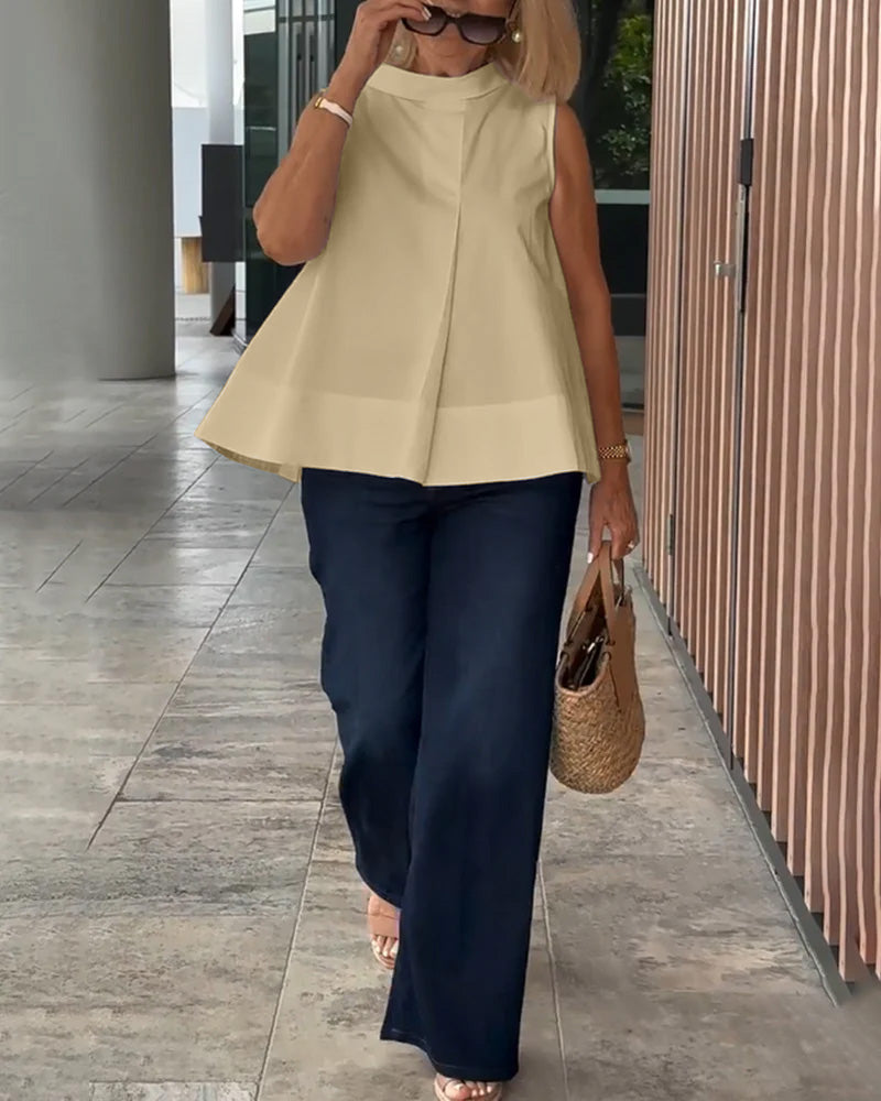 Bluse Ærmeløs Ensfarvet Simpel