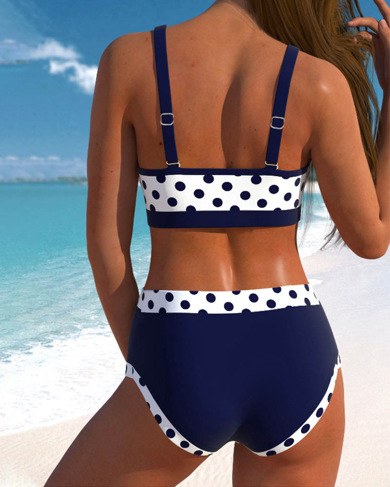 Patchwork Polka Dot Bikinier med høj talje