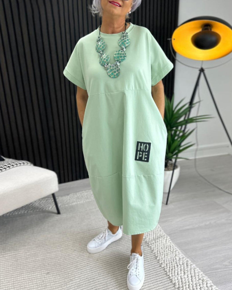 Kjole Korte Ærmer Casual Lige Lomme