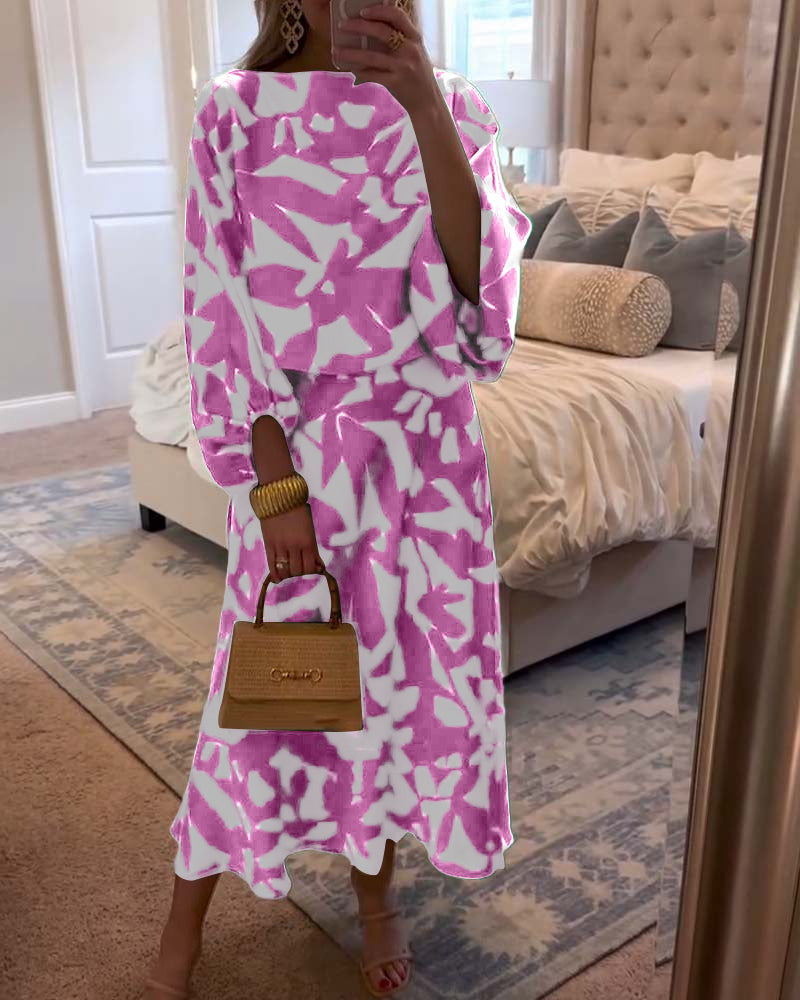 Sæt Kjole Afslappet Trykt Lanterneærmer Temperament