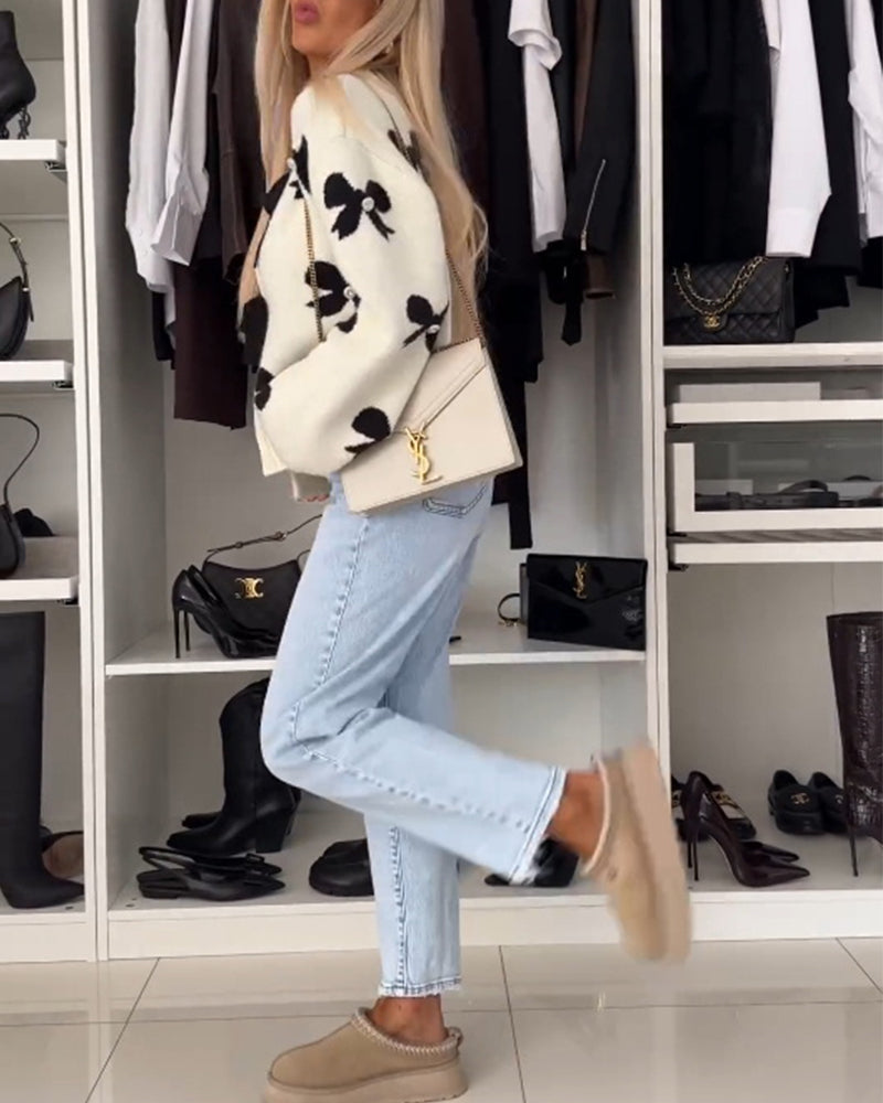 Cardigan med sløjfebinding og sløjfemotiv