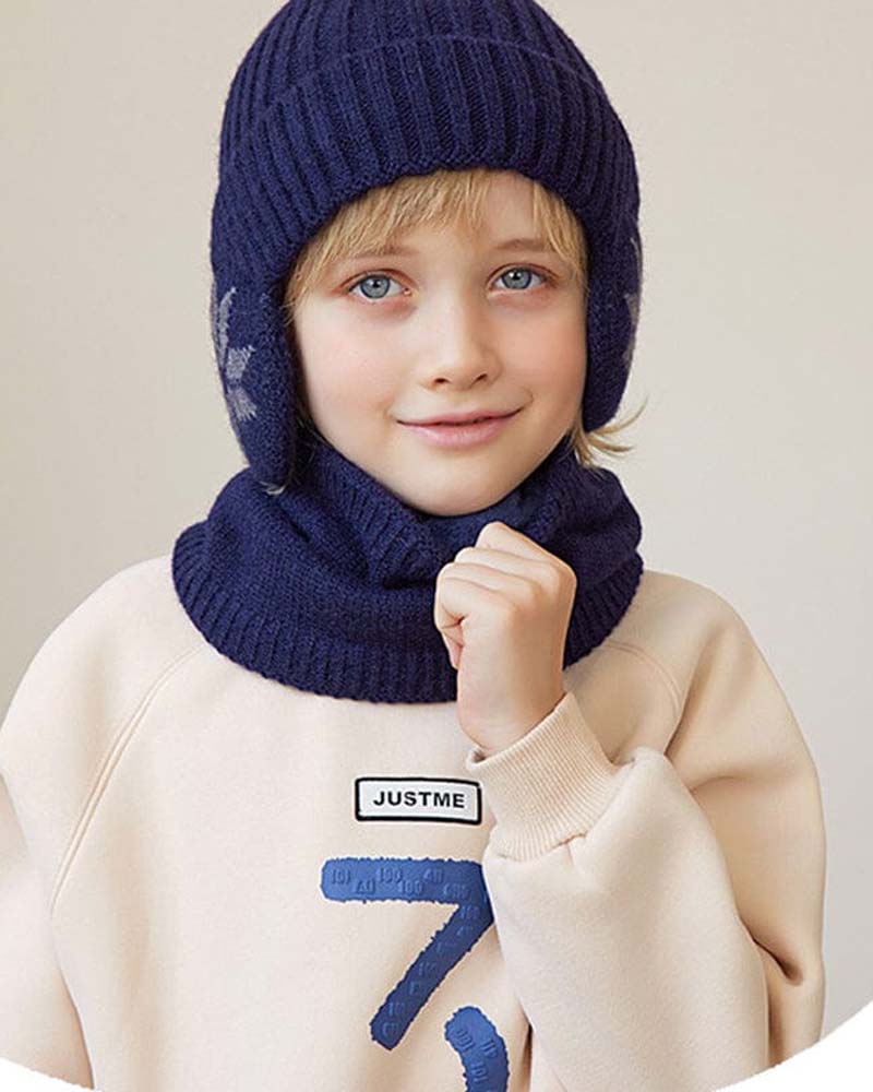 Varmt striksæt | Vinterhue med halstørklæde