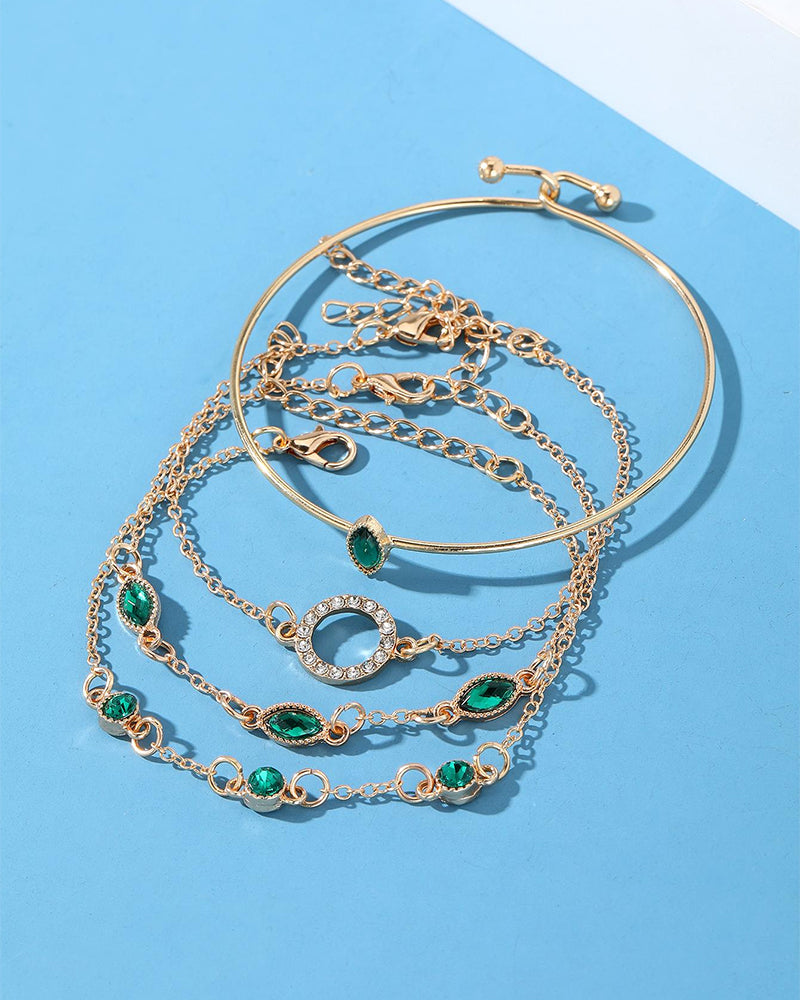 Cirkelrhombus rhinstensarmbånd (sæt med fire)