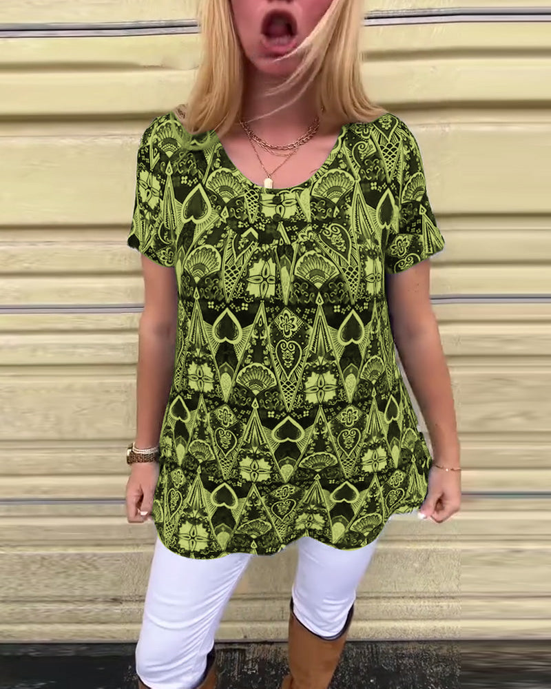 T-shirt med rund hals og print, afslappet retro-print