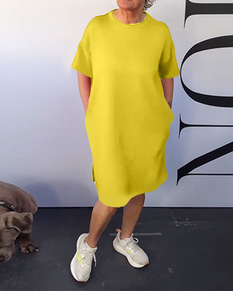 Kjole Rund Hals Casual Korte Ærmer Enkel