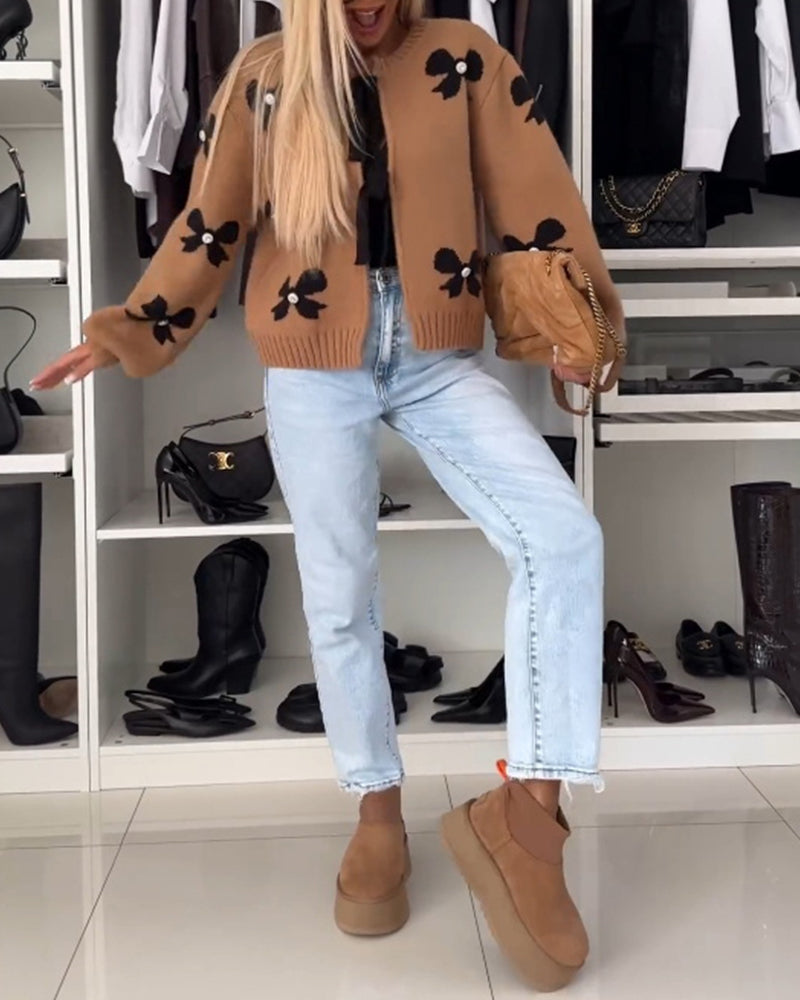 Cardigan med sløjfebinding og sløjfemotiv