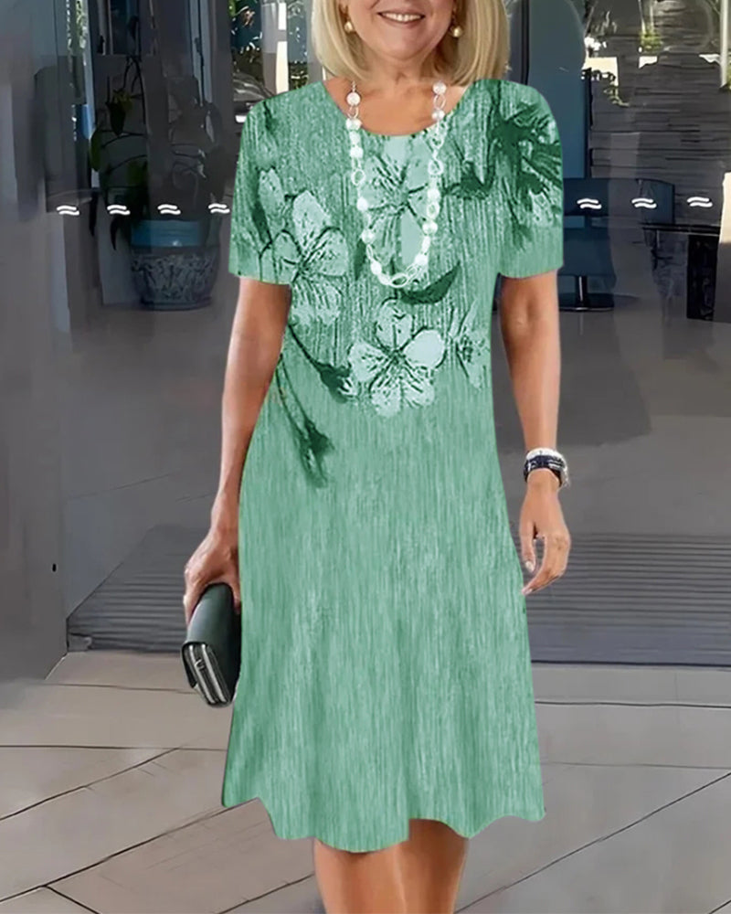 Kjole Rund Hals Korte Ærmer Trykt