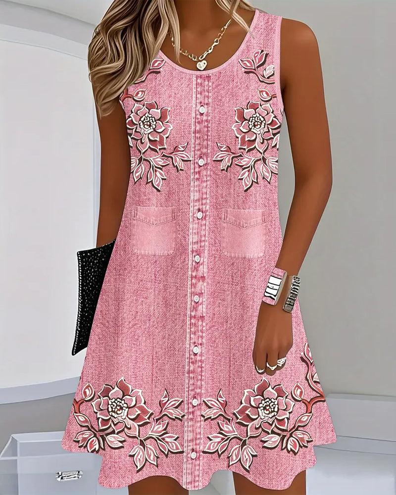 Kjole Ærmeløs Imitation Denim