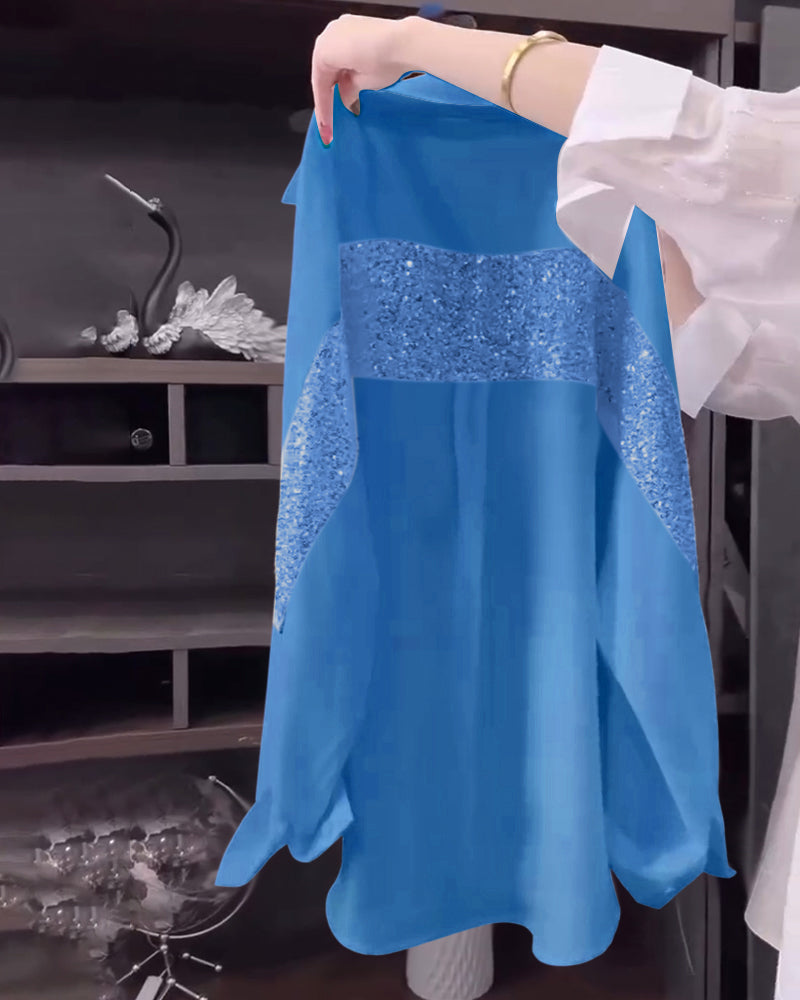 Revers-Paillet-Langærmet Bluse