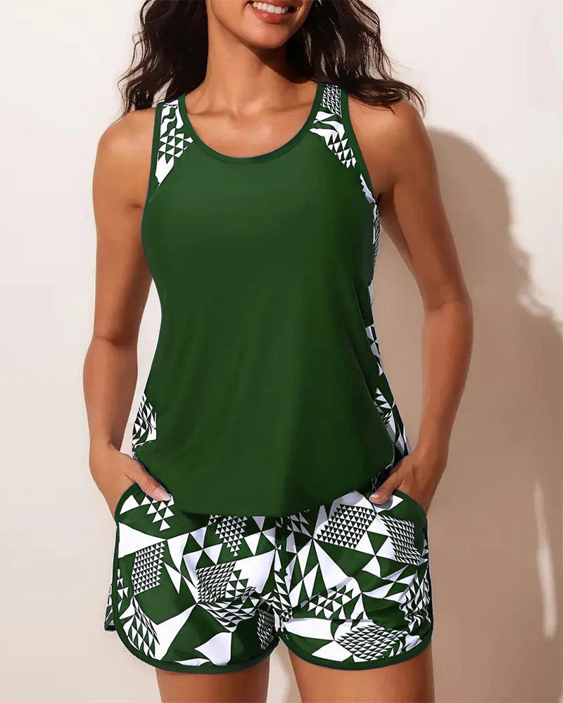 Badedragt Tanktop Geometrisk Tryk Todelt