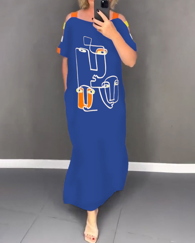 Kjole Kold Skulder Udhulning Print Slids