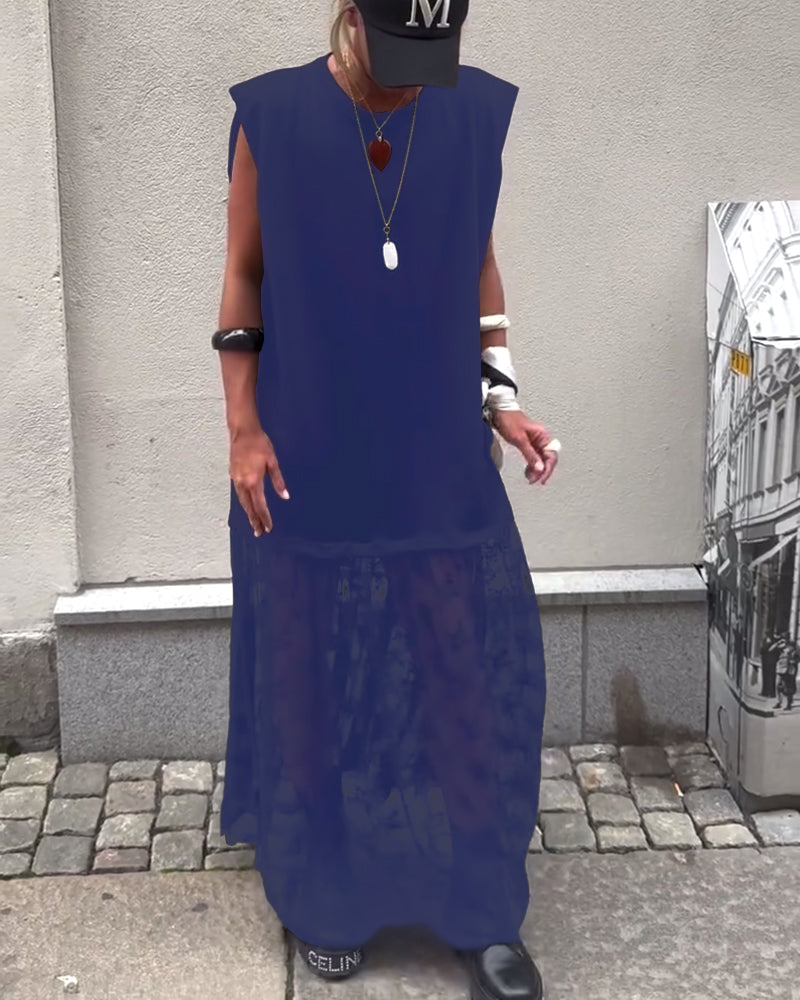 Ærmeløs Mesh Patchwork Kjole