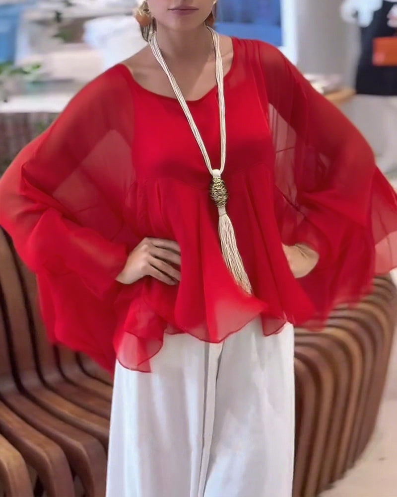 Bluse Med Elegant Ensfarvet Look