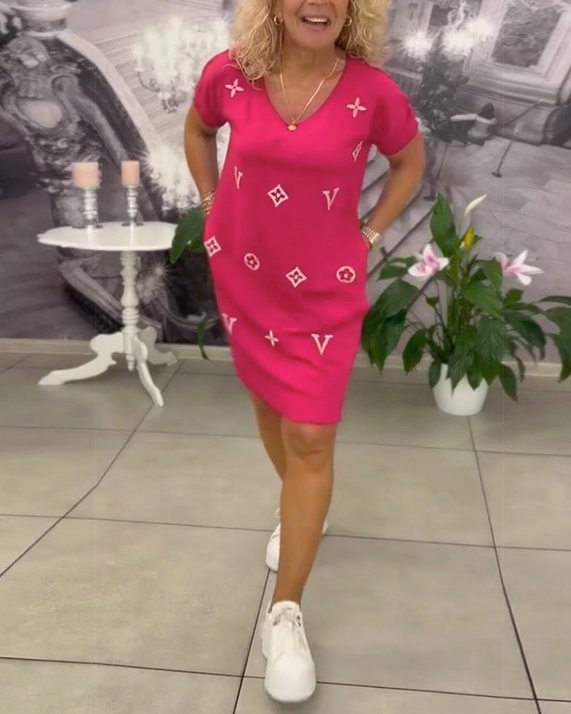 Kjole Mode V-Hals Korte Ærmer
