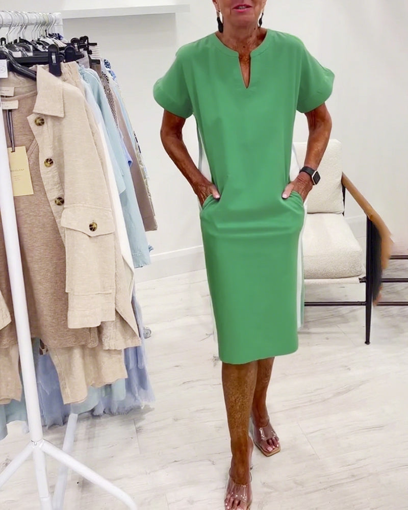 Kjole Kortærmet Kontrastfarve Lige